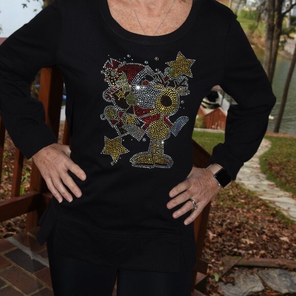 Christmas Santa & Reindeer   rhinestone  long Sleeve Shirt S M L XL XXL 1X… - Picture 4 of 7
